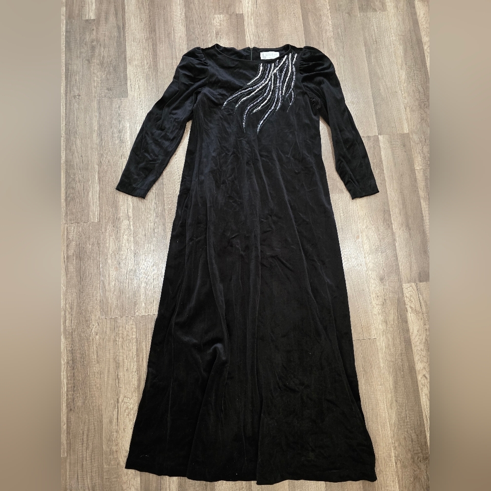 Vintage 70s Dark Witchy Velvet Gown Tom Bezduda Whimsigoth Black Evening Dress